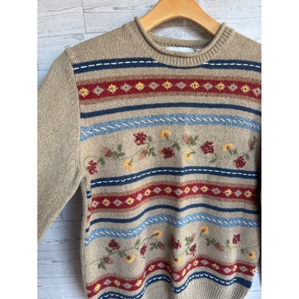 Vintage Floral brown Sweater cottagecore Y2k forest Cabincore roll neck‎ large - Picture 2 of 5